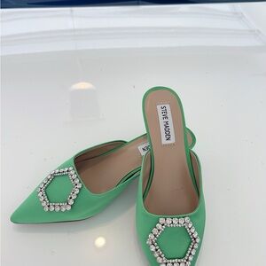Steve Madden Green Crystal Embellished Mules